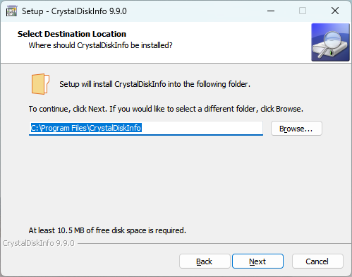 CrystalDiskInfo 安装位置选择页面